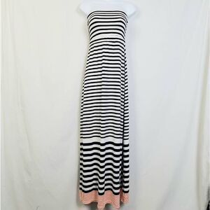 Old Navy Women’s Strapless Maxi Dress Size Small Navy White Stripe with Coral He